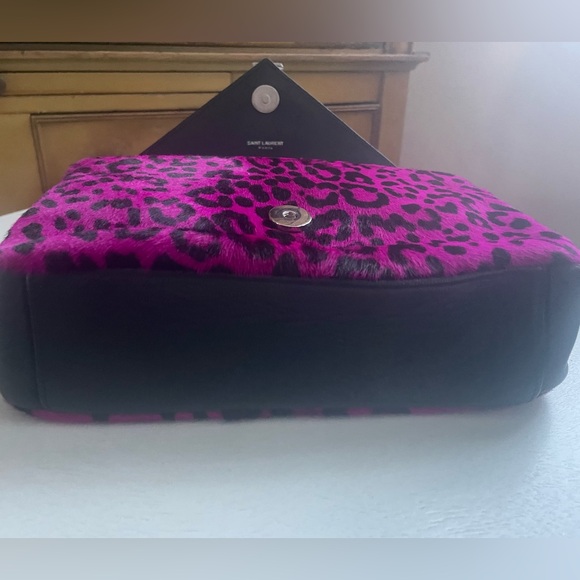 SAINT LAURENT YSL Med Baby Punk Fuchsia Pink Leopard Pony Hair Shoulder Bag NWT! - Picture 5 of 9